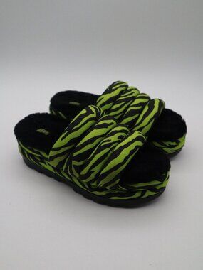 UGG Maxi Slide Slippers Sandals Tiger Print Black Green Key Lime 1127075 W Sz 9